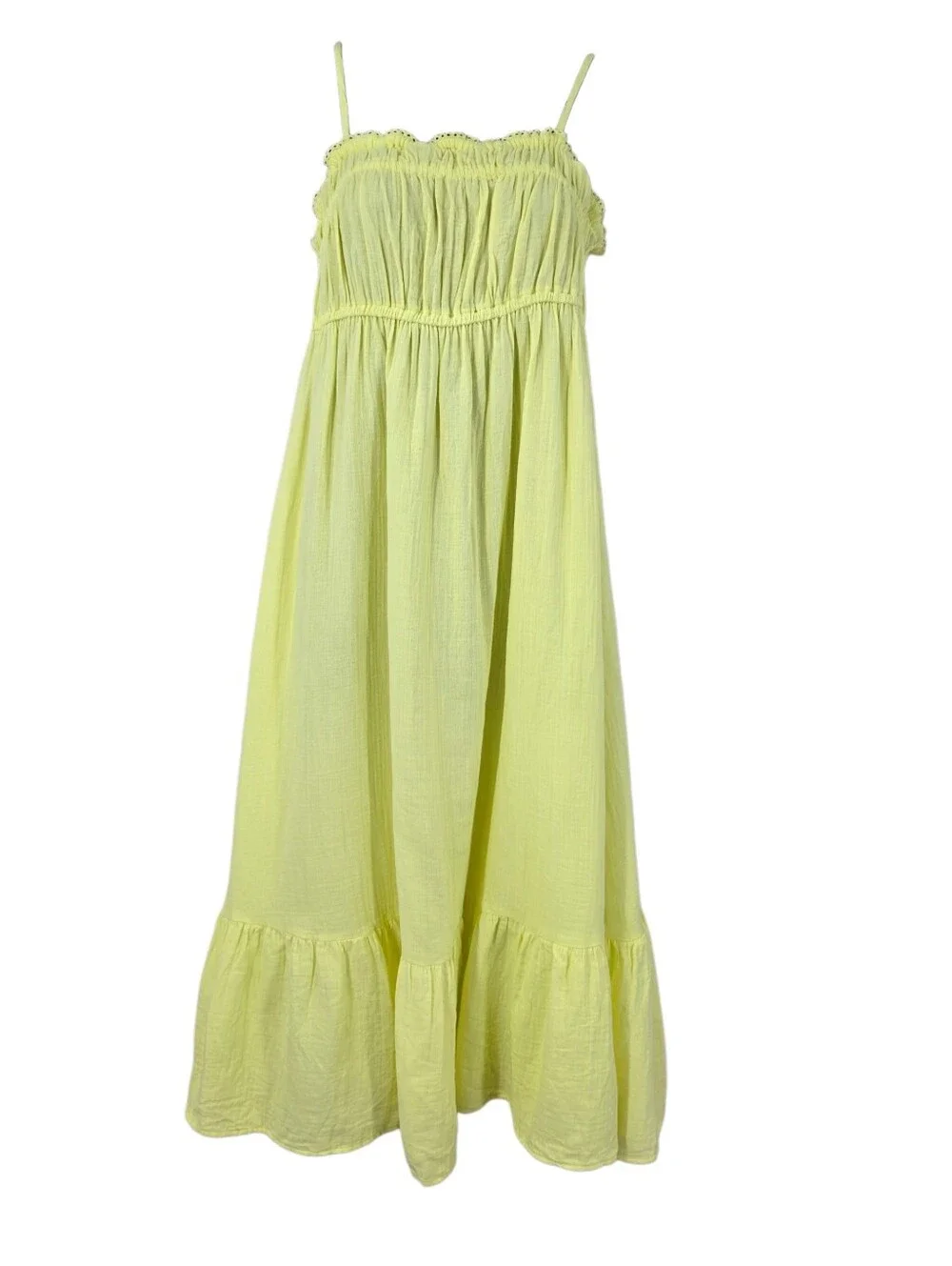 GAP Kids Cotton Crinkle Gauze Midi Dress Lemon Yellow Smocked Sundress NEW